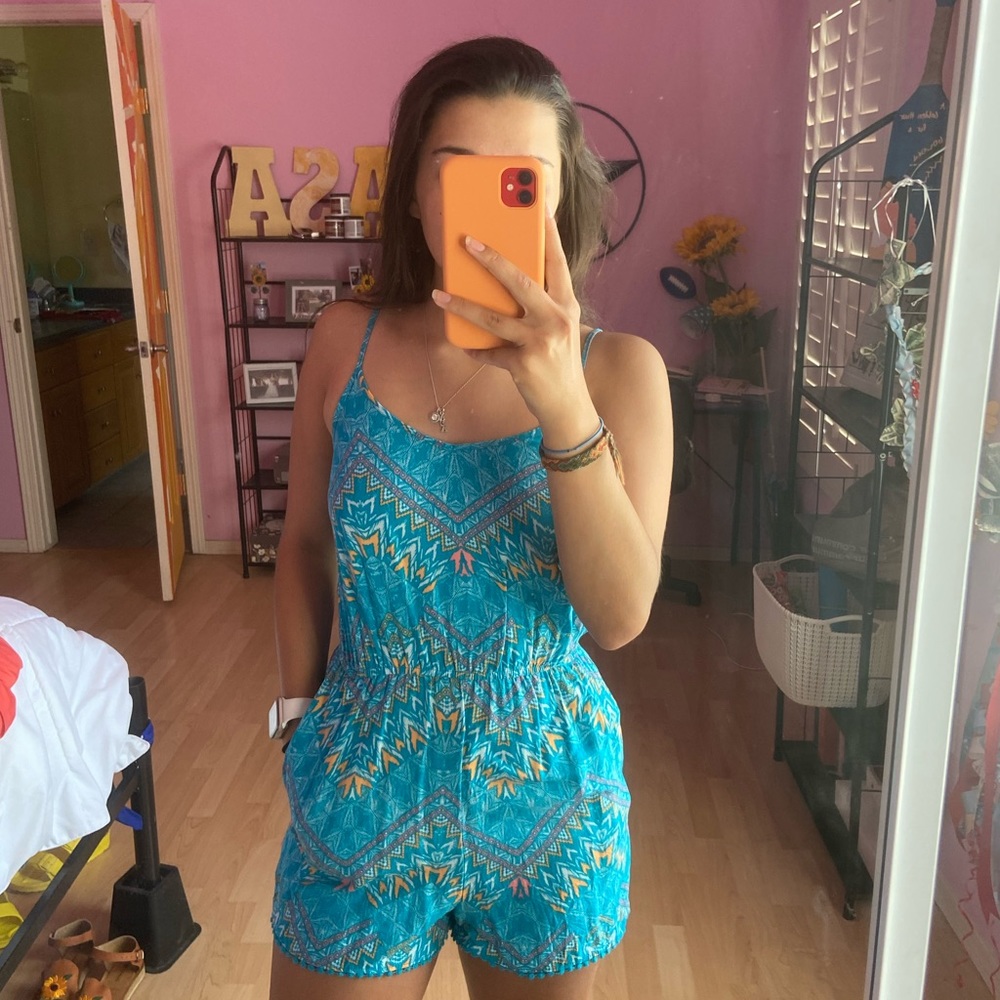 Blue patterned romper